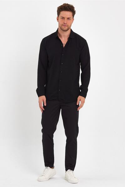 Fitmasterpro Self Patterned Black Textured Men's Shirt