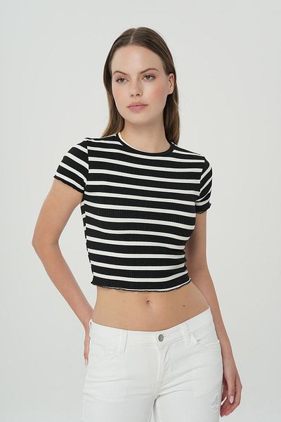 CROSS JEANS Black and White Striped Rib T-shirt 56103-508