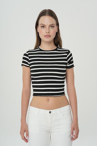 CROSS JEANS Black and White Striped Rib T-shirt 56103-508