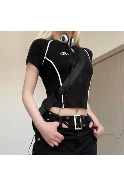 Touz Tupý tupý černý zip Y2k zip