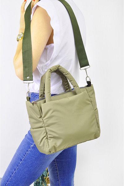 Sellini Women's Khaki Green Embossed Puff Fabric Hand, Shoulder and Crossbody Bag 328