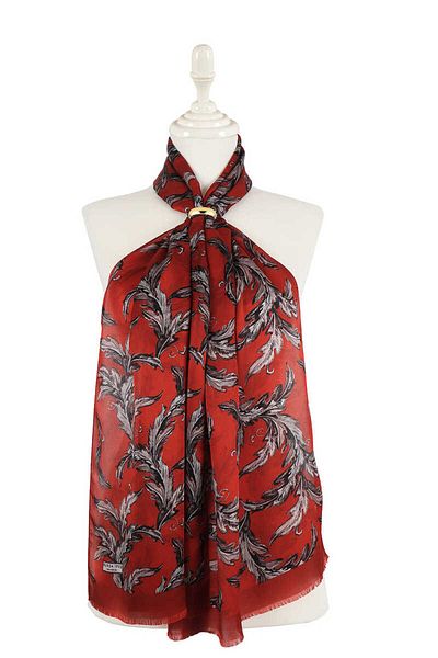 Bursa İpek Tile Leaf Pattern Silk Scarf