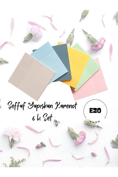 EZOSHOP Transparent Colored Sticky Post Push Note Paper Karenot Set of 6