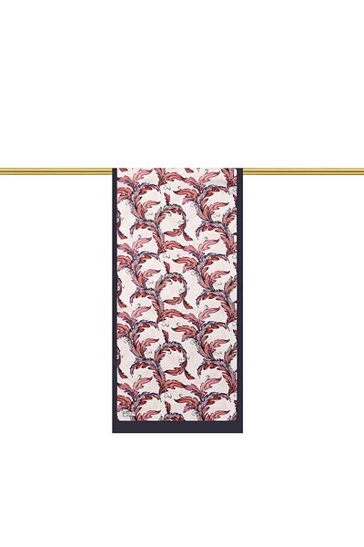 Bursa İpek Navy Blue Leaf Pattern Silk Scarf