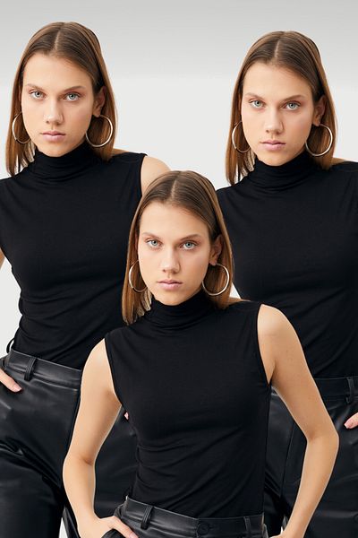 Bipantolon Body negru fără mâneci din 3 piese pentru femei