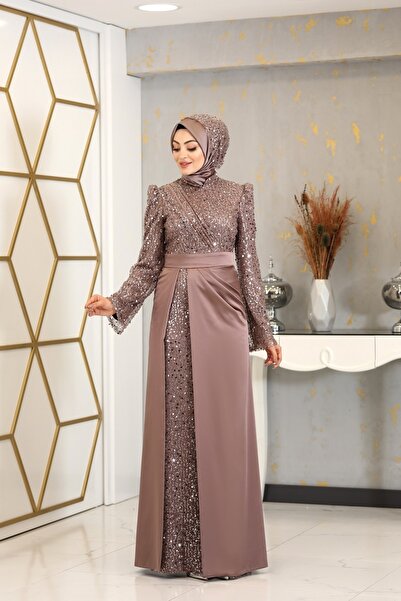 Genel Markalar Pullu Drapeli Şehrazat Tesettür Abiye Vizon