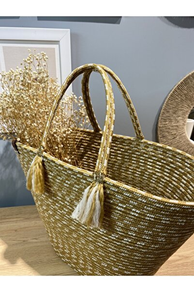 MaVaux Jute Knitted Straw Vegan Beach Bag with Coconut Fringed Handle