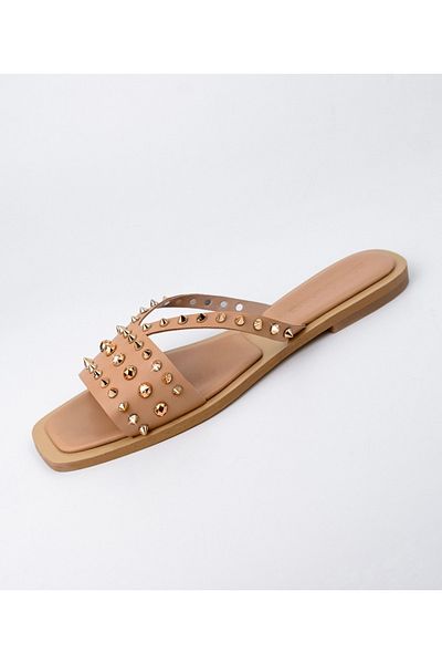 Sibel Durmaz Pucino Ten Gold Troc Detailed Slippers