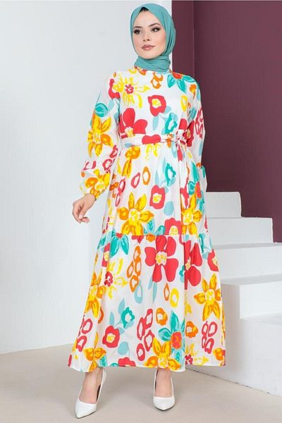 benguen 450 Patterned Hijab Dress Red