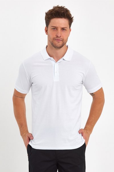 Fitmasterpro White Polo Neck Men's T-shirt