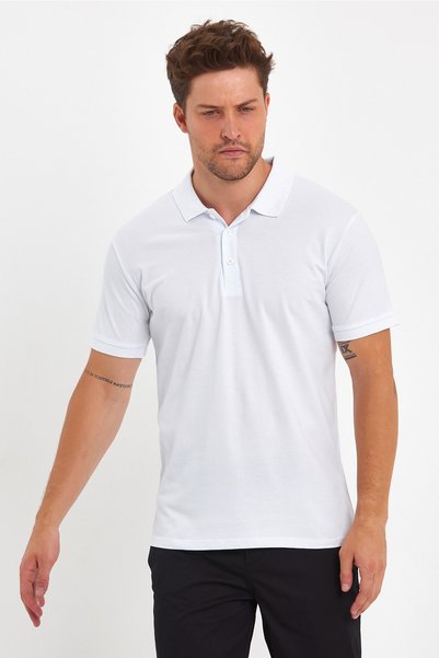 Fitmasterpro White Polo Neck Men's T-shirt