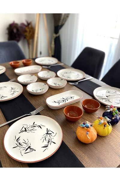 Yiğit Seramik Züccaciye Zeytindalı Model 16 Piece Breakfast Set for 6 Persons