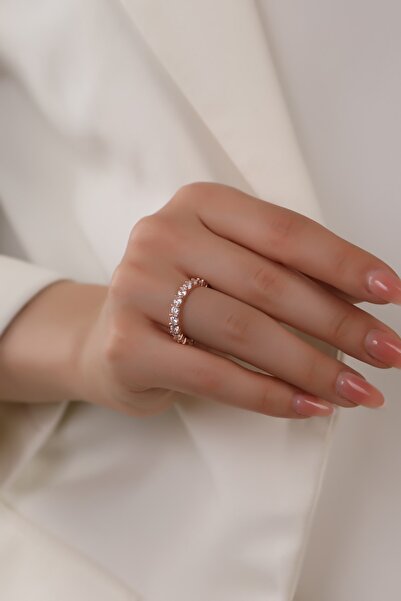 Lia Berto Tek Sıra Zirkon Taşlı Tamtur 925 Ayar Gümüş Yüzük