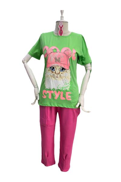LOVE RAİN FASHİON CAT DIGITAL PRINTED STONE EMBROIDERED T-SHIRT