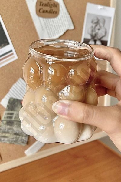 Tilbe Home 2 قطعة كوب مطرز للمشروبات الغازية، كوب تقديم القهوة، مقاوم للحرارة، زجاج البورسليكات، أكواب ريترو