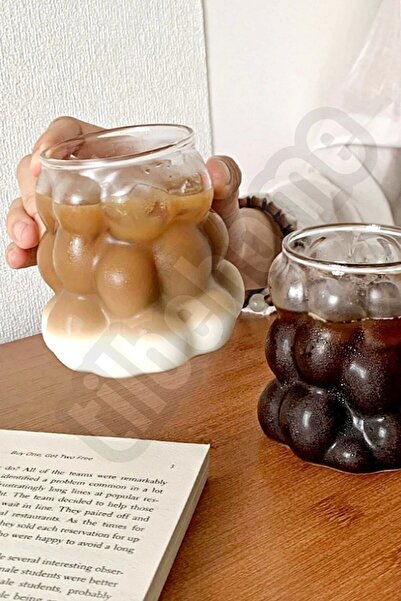 Tilbe Home 2-Piece Beaded Cup Soft Drink Water Coffee Presentation Cup Heat Resistant Borosilicate Glass Retro Cups