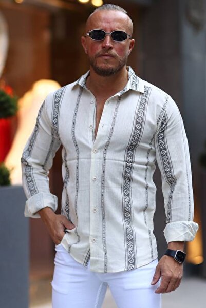 MADZEYMODA Patterned Men's Linen Body Shape Shirt