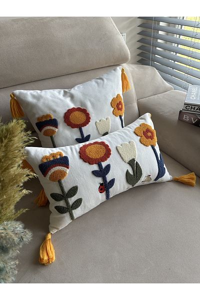 en gözde home Punch Embroidered 2 Pieces Throw Pillow Cover