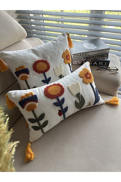 en gözde home Punch Embroidered 2 Pieces Throw Pillow Cover