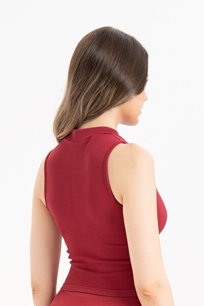 Formeasy Women's Seamless Knitted Corded Sleeveless Turtleneck Blouse 9007