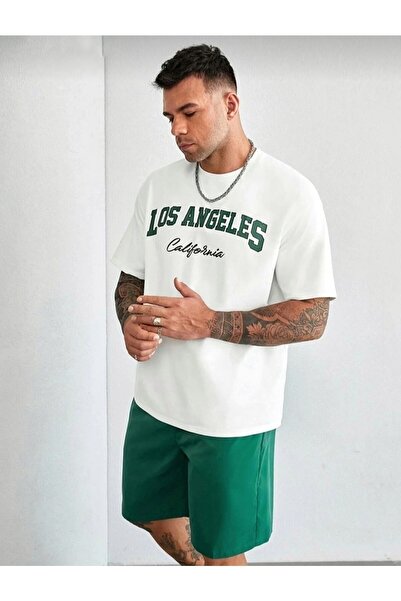 Sky Light White Green Los Angeles Printed Green Shorts T-shirt Summer Set
