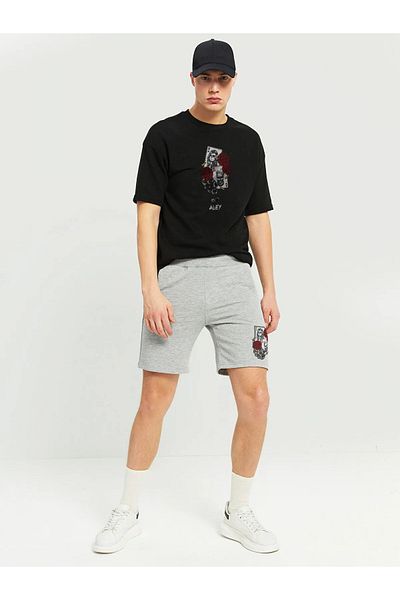 aynewmoda Men's Card Print T-Shirt and Shorts Set