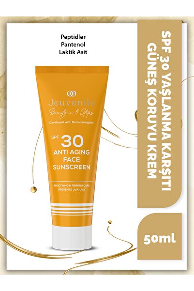 Jeuvenile SPF 30 Anti-Aging Güneş Kremi - Yaşlanma ve Kırışıklık Karşıtı (Peptides, Panthenol, Lactic Acid)