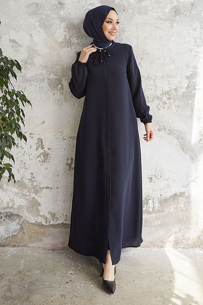 InStyle Abaya s krajkovým límcem a skrytou légou - námořnická modř