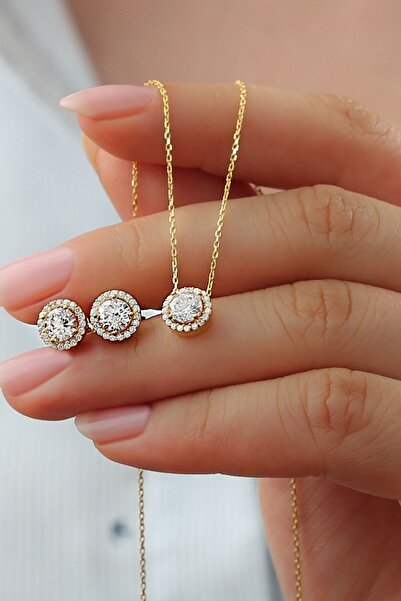 Silvano Jewelry 925 Ayar Gümüş Pırlanta Model Kolye Küpe Seti