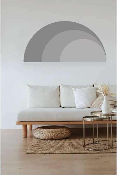 Baskı Madeni Gri Boho Tarzı Yarım Daire Duvar Sticker 100x50 cm