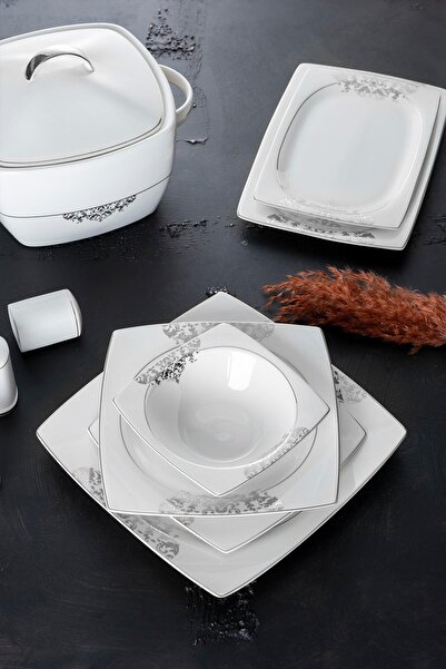 ACAR Elena Silver 60 Parça 12 Kişilik Porselen Yemek Takımı