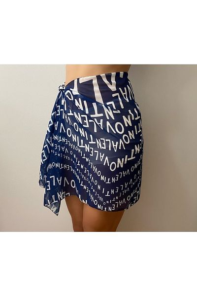 quella atelier Navy Blue Text Patterned Pareo Sarong