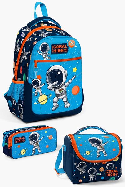 Coral High Set de geanți de școală pentru copii, albastru bleumarin, cu model, 3 piese, astronaut SET0123486