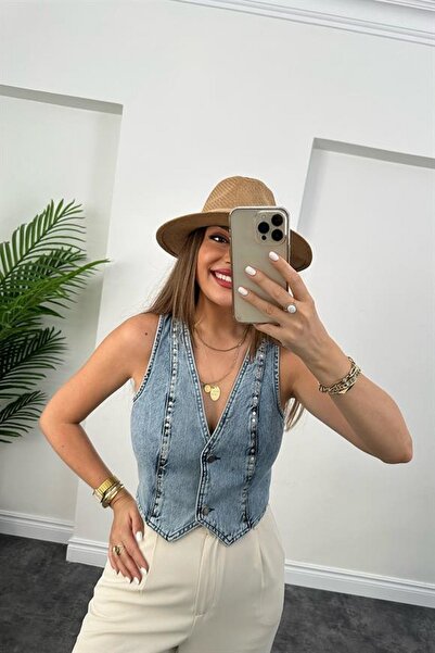 Laluvia Kék Design Jean mellény