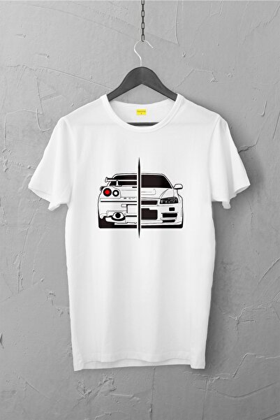 Tospikten Nissan Skyline R34 Gtr Design Tshirt , Unisex Premium, Çatlama Solm...