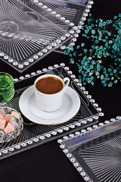 YzHome 6 Piece Plexiglass Plastic Rectangular Beaded Presentation Serving Tray with Handle