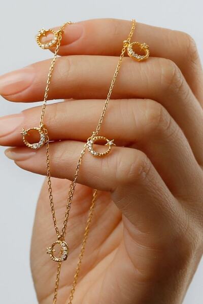 Silvano Jewelry 925 Ayar Gümüş Ay Yıldız Şans Kolyesi