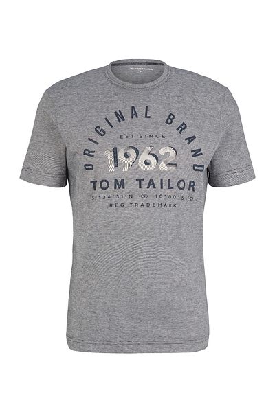 Tom Tailor T-Shirt gestreiftes Kurzarmshirt mit Rundhalsausschnitt und Print