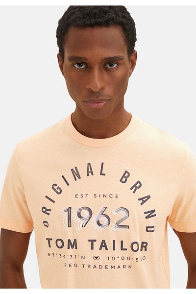 Tom Tailor T-Shirt gestreiftes Kurzarmshirt mit Rundhalsausschnitt und Print