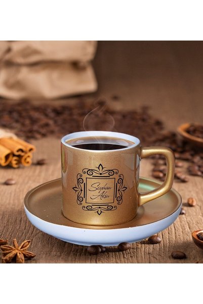Bk Gift Kişiye Özel İsimli Mat Altın Yaldız Renk Türk Kahvesi Fincanı-1 Renkl...
