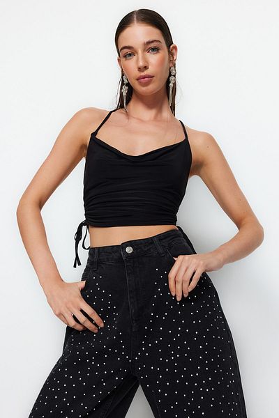 Trendyol Collection Black Crop Knitted Bustier TPRSS23BZ00092