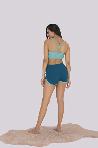 MyBen Kadın Cam Göbeği Rengi Büstiyer Askılı Şortlu Kadın Pijama Takımı 364