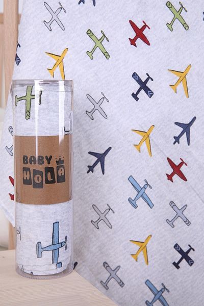 Babyhola Muslin Cover 80x80cm Airplane Pattern Organic Gift Breastfeeding Bottom Opening Newborn Stroller Cover