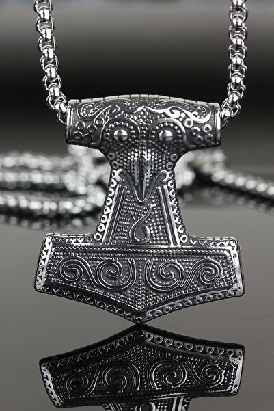 depozoom YENi SEZON 316L Çelik Erkek Zincir Kolye ve Çelik Uç Thor ikinci Balta