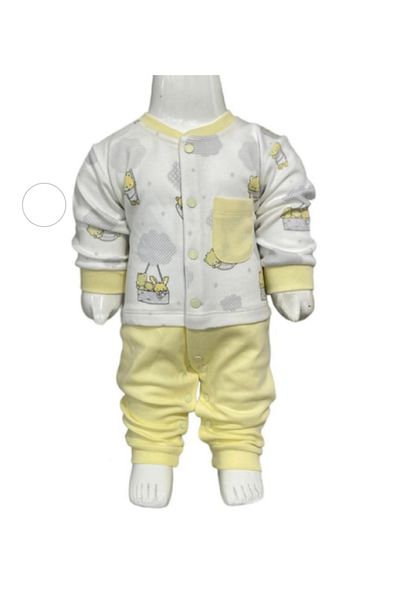 Aziz Bebe Yellow Bear Patterned Snap-Footless Jumpsuit (without booties) Size 0-3-6 Months