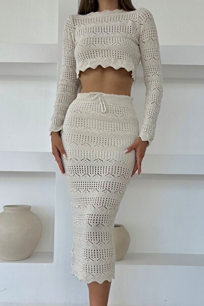 Seda Yalçın Atelier Ecru Long Sleeve Blouse Skirt Set