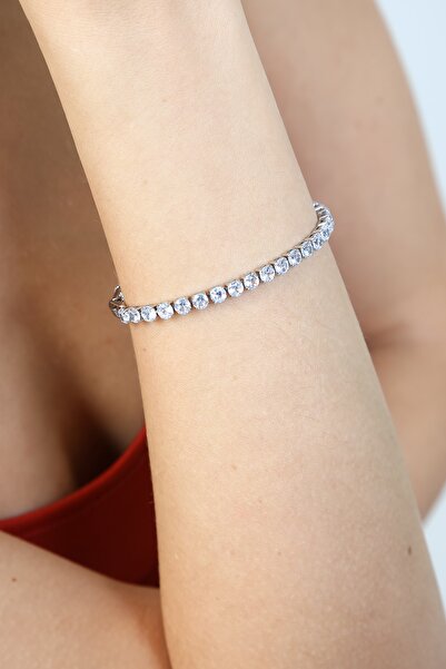 Ümaks Silvers سوار نسائي فضي مرصع بأحجار الزركون المربعة