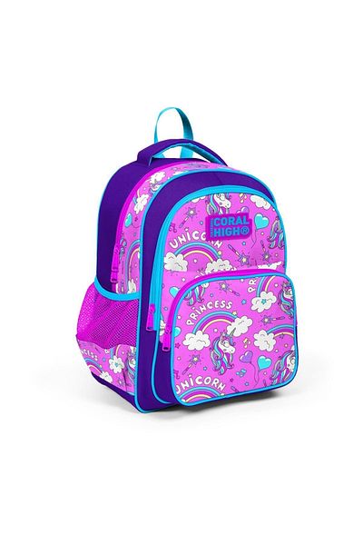 Coral High Geantă de școală cu model unicorn violet și roz, 3 piese - SET 0123404