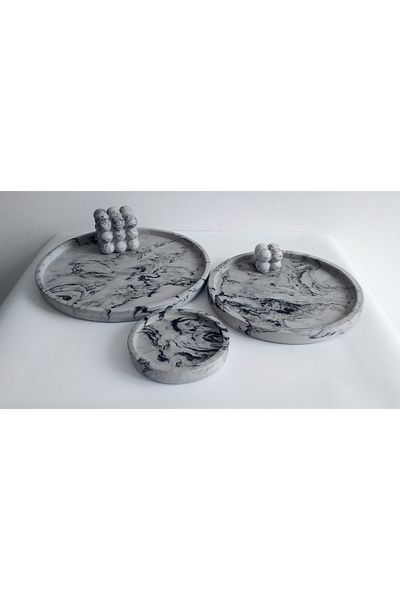 Trust Stone Комплект за баня от 3 големи органайзера с мраморен декоративен бетон, комплект подноси