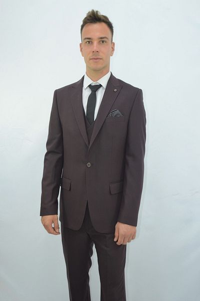 Presto Men's Slimfit Suit with Vest 6 Drop Claret Red-773-800